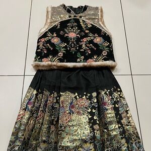 2PC Elegant Black and Gold Kids Costume，Children's horse face skirt #11